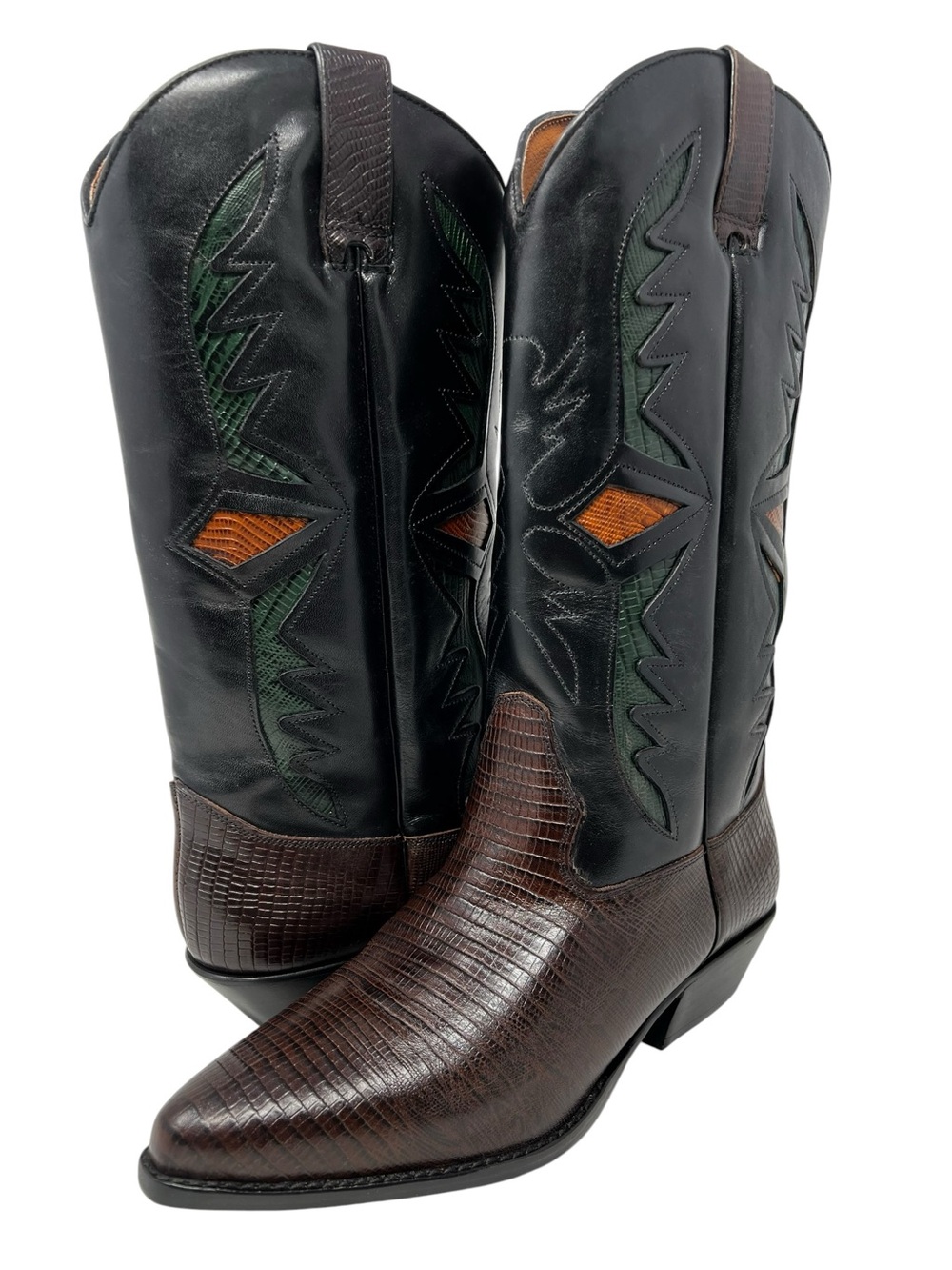 Hunt Club Two-Tone Black Shaft with Brown Textured Foot Cowboy Boots